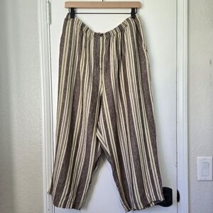 JM Collection Striped Brown and Cream Linen Capri Pants, Size 18